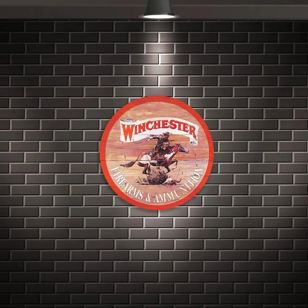 لافتة ألومنيوم مستديرة من Desperate Enterprises Winchester مع حافة منقوشة - ديكور حائط معدني عتيق للحنين - صنع في الولايات المتحدة #4