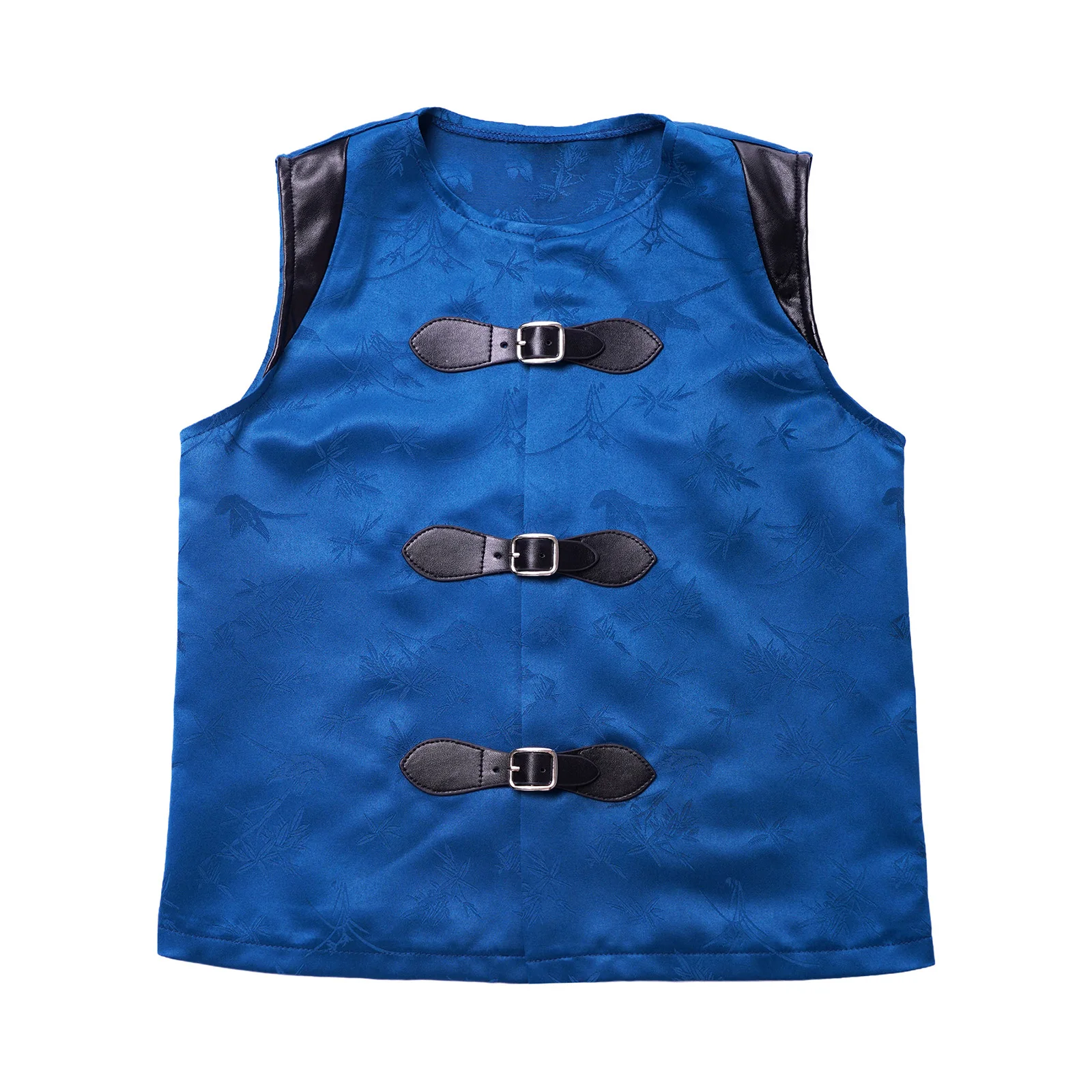 Kids Boys Medieval Prince Cosplay Waistcoat Sleeveless Faux Leather Buckles Vest Tops for Halloween Themed Costume Party Wear view 3