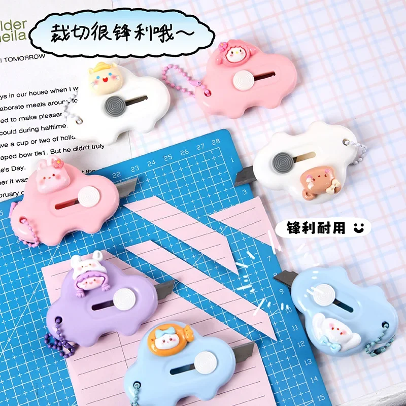 Mini Cartoon Utility Knife with Pendant Kawaii Paper Cutter Small Portable Box Cutter for Student Safety Folding Knife Student