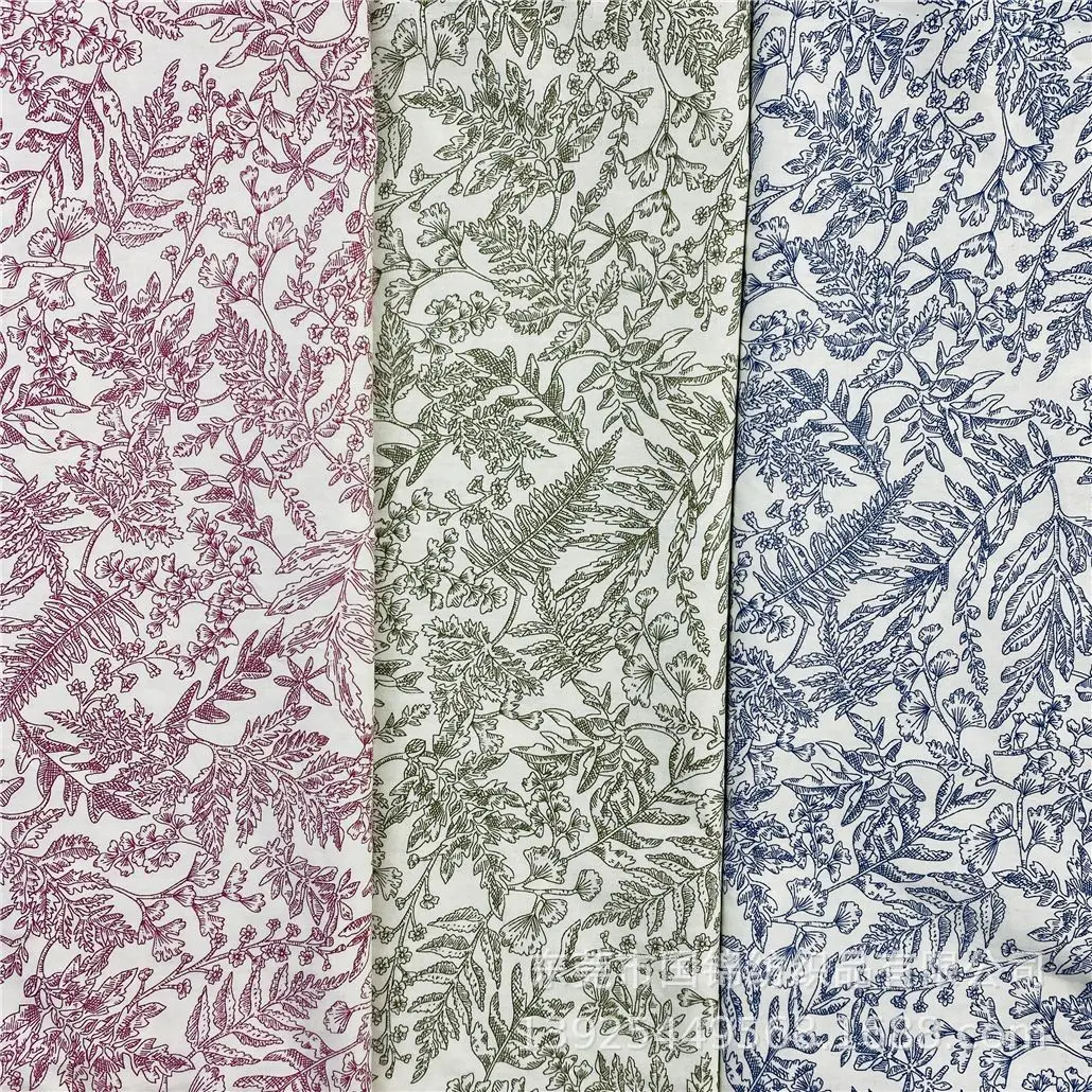 40er-Jahre-Stoff für Frühling und Sommer, bedruckt, Baumwolle, Pflanzen, Blumen, Blätter, künstlerisch, frisch, für Kleider, Nähstoff – Detail 1