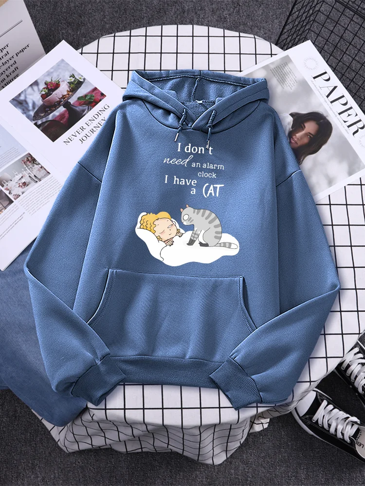 

I Don'T Need An Alarm Clock I Have A Cat Print Women Hoodie Casual Clothes Street Funny Pullover Creativity Casual Woman Hoodies