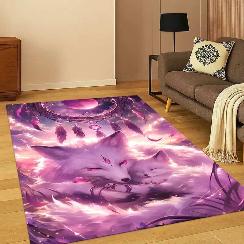 Fairy Tale Fox Cartoon Carpet Rug for Bedroom Living Room Sofa Playroom Doormat Home Decor, Game Area Rug Non-slip Gift