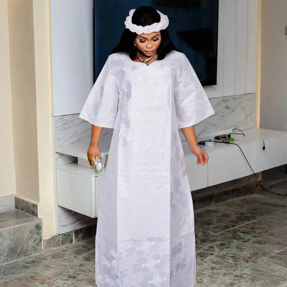 H&D African Clothes For Women Tradition Dress Embroidery  Bazin Wedding Party Dress Ankara Robes Trads Wears African Clothes