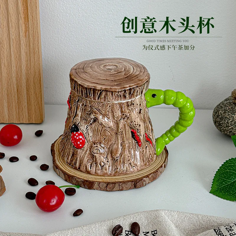 

Funny Creative Mug Ceramic Wooden Practical And Cute Coffee Cup High Aesthetic Value With Lid Drinking