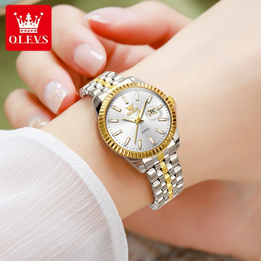 OLEVS-Reloj de acero inoxidable para mujer, pulsera de cuarzo resistente al agua con fecha automática, elegante, Original, de lujo, nuevo, 5593