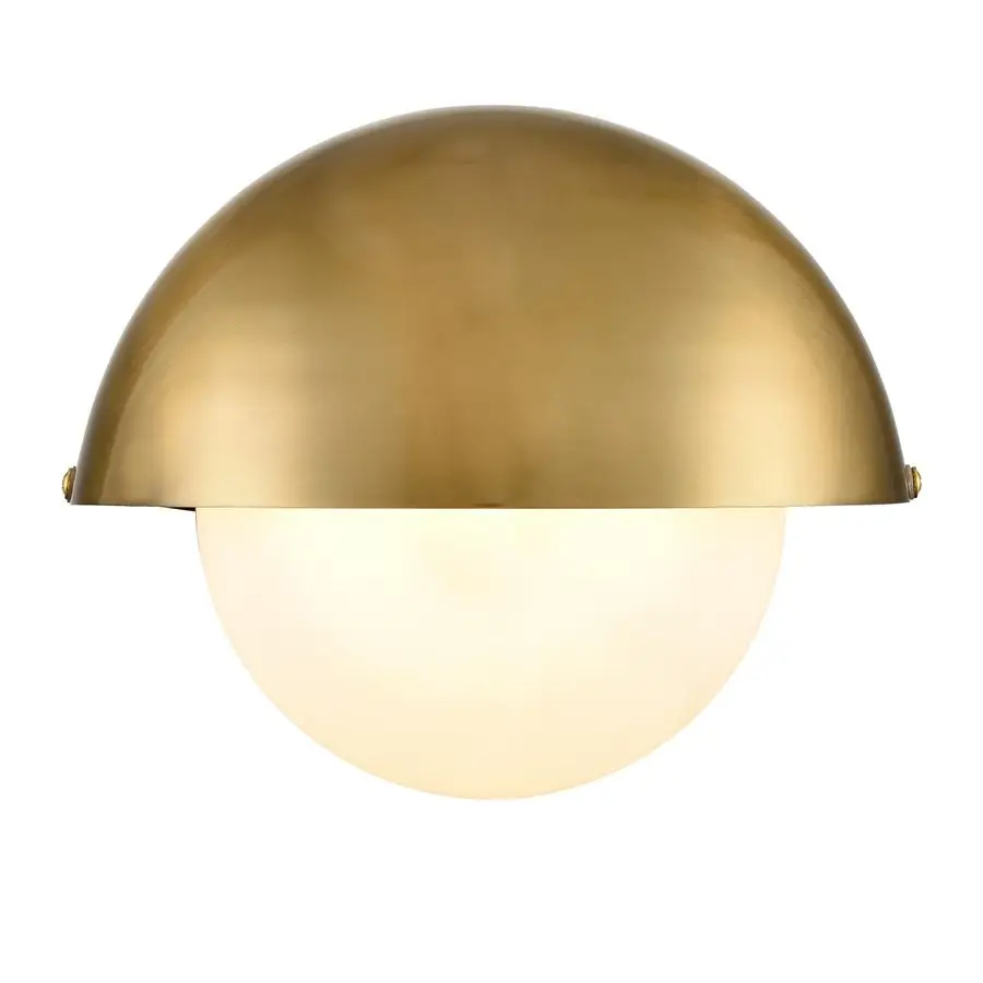 

Mid Century Wall Sconce Modern Gold Bathroom Vanity Light Over Mirror with Adjustable Metal Shade and Milky Glass Globe G9 Based