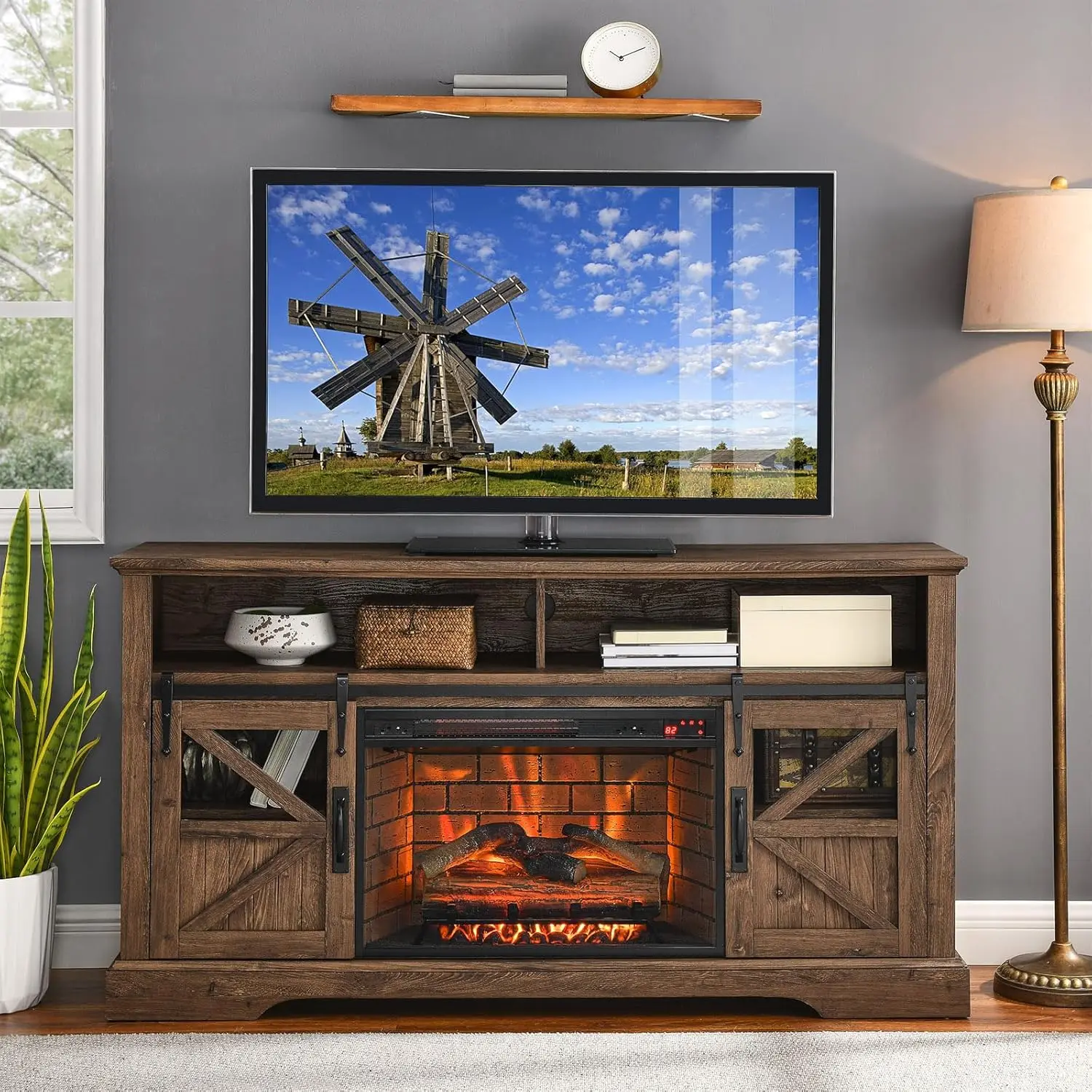 

Electric Fireplace,Traditional Farmhouse Style Electric Hearth, TV Stand and Console Combination,with 5118 BTU Heat Output,1500W