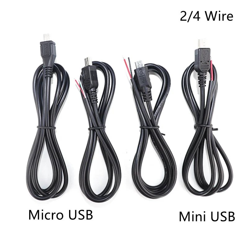 Micro Mini USB 2.0 A male female Jack cable 4 Pin 2 Pin core Wire Data Charge power extension Cord Connector DIY for Android