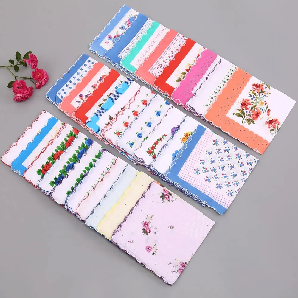 5 Pack 11X11In Women's Pure Cotton Handkerchief, Retro Floral Square Handkerchief, Women's Portable Flap Pocket Pants Square