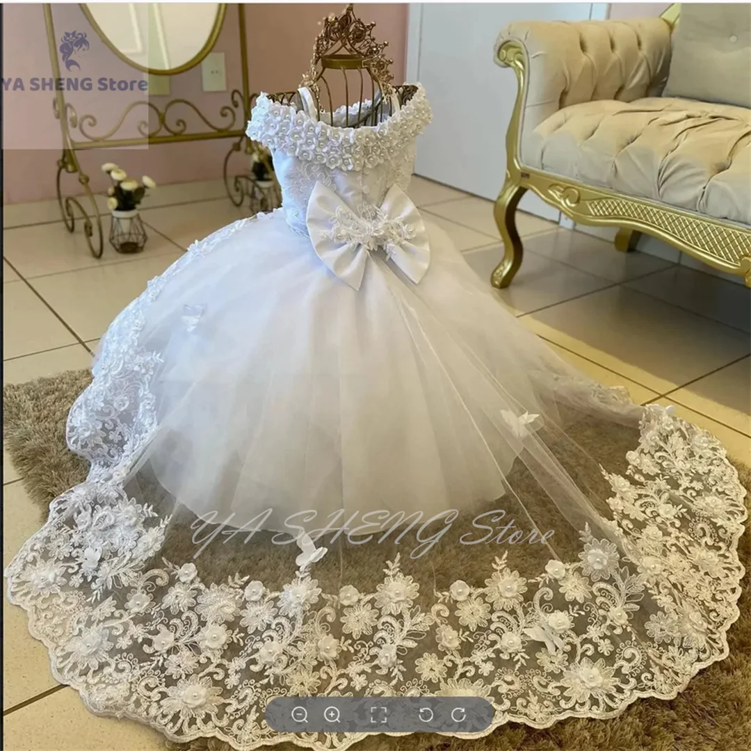 Flower Girls Dresses for Wedding Little Girl Toddlers Vintage Lace Long Sleeve Child Princess First Communion Pageant Ball Gown