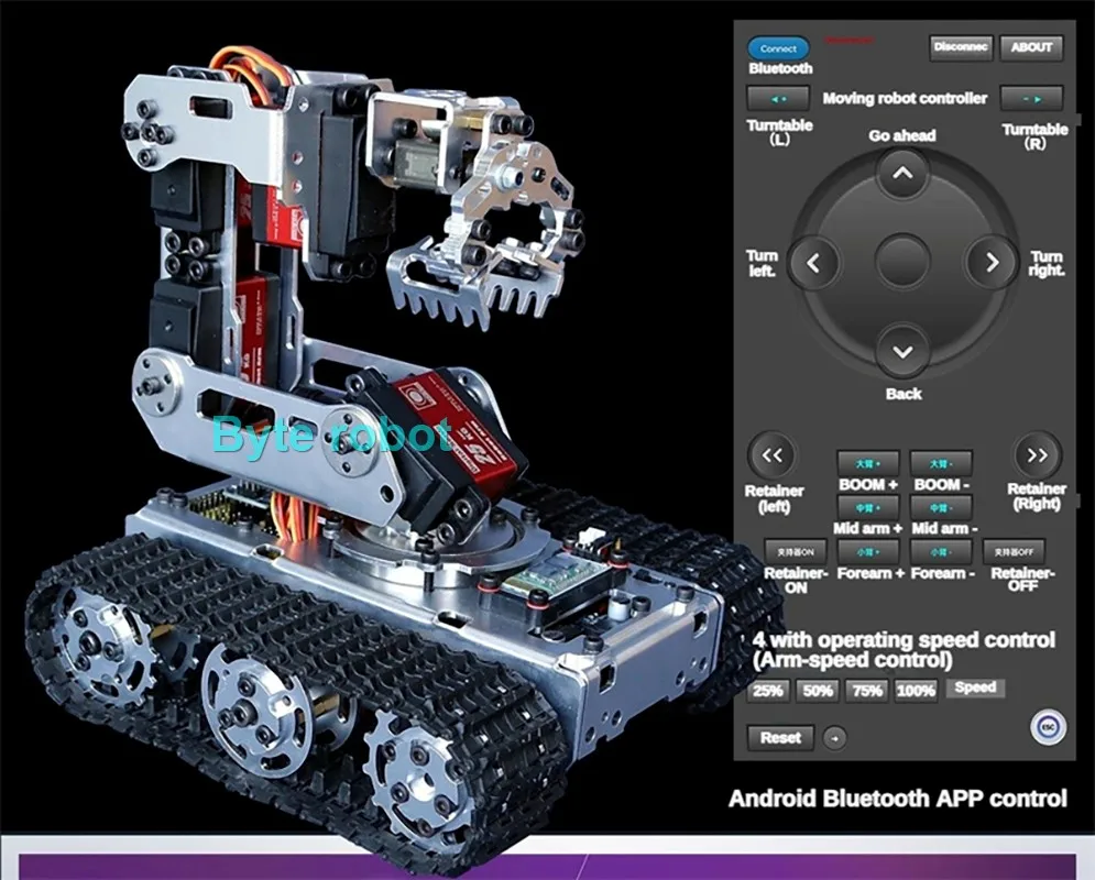 For Arduino APP Mobile Robotic Arm with Tank Chassis Car DIY Robot with 20KG/25KG Digital Servo Motor Robot DIY Kit STEM Toys