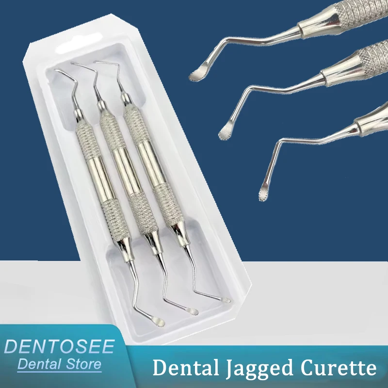 

Dental Scaler and Curette Set 3Pcs Jagged Gracey Curettes for Implant Bone Scaling