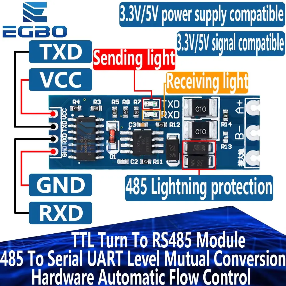 TTL 턴 투 RS485 모듈 485-직렬 UART 레벨 상호 변환 하드웨어, 자동 흐름 제어 전원 공급 장치 모듈, 1 ~ 10 개