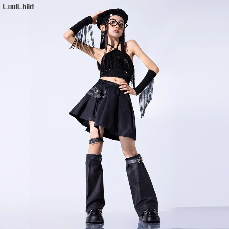Hip Hop Kids Hot Crop Top Street Dance Cargo Pants Leather Skirts
