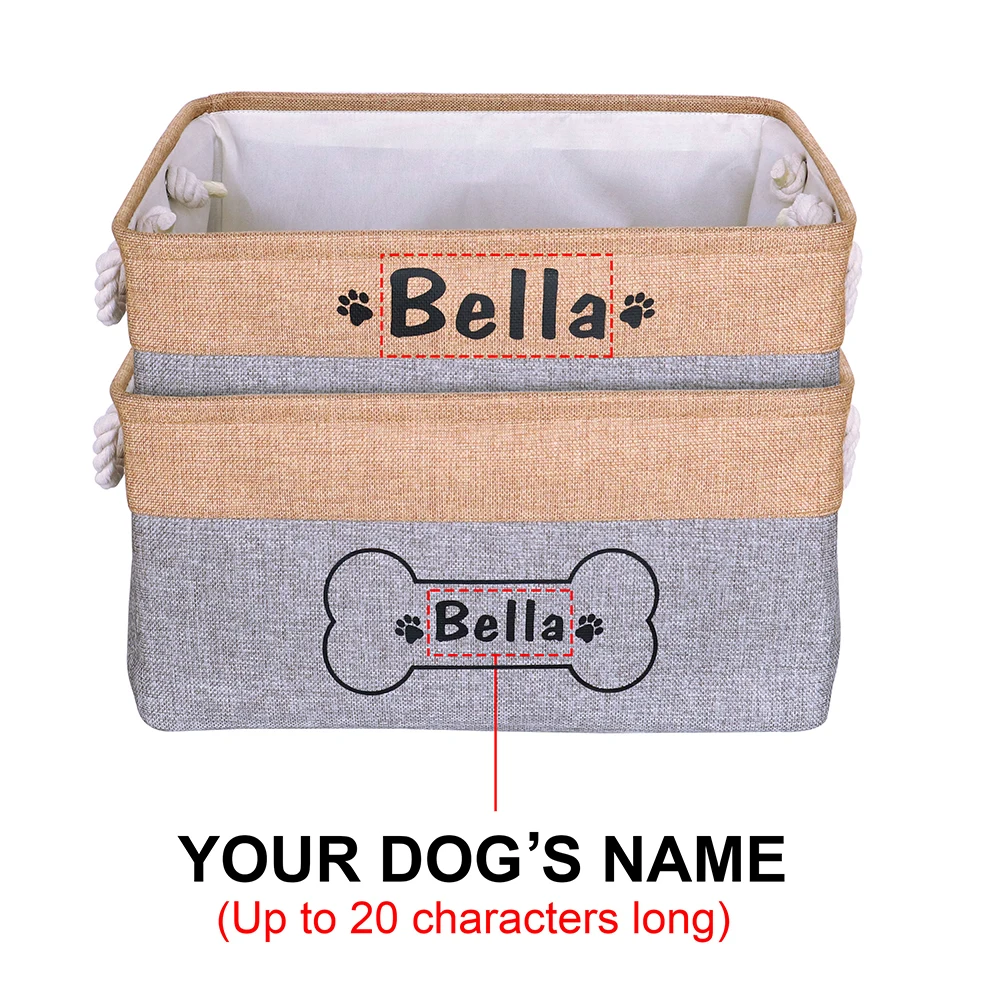 Personalized Dog Basket Custom Pet Toy Storage Bag Foldable Dogs Storage Baskets For Dogs Toys Clothes Free Print Name Bone Paw