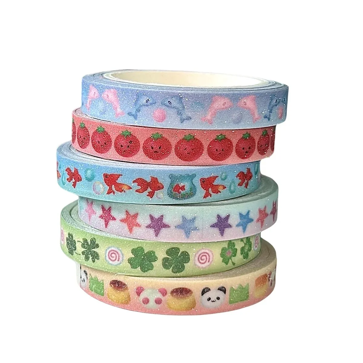 Fish  Pudding Deco Washi Tape Kawaii Four-leaf Clover Masking Tape with release paper Washi Tape with Sand-Coated Shimmer Film