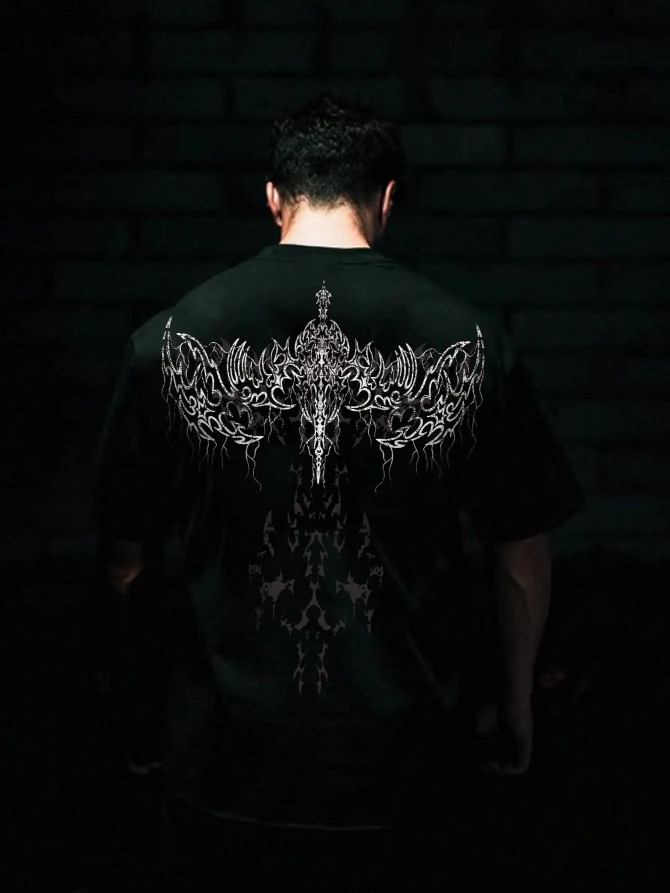 

Dark Retro Mens Summer Short Sleeve T Shirt Pure Cotton White Totem Pattern Back Print Sports Fitness Workout Casual Wear