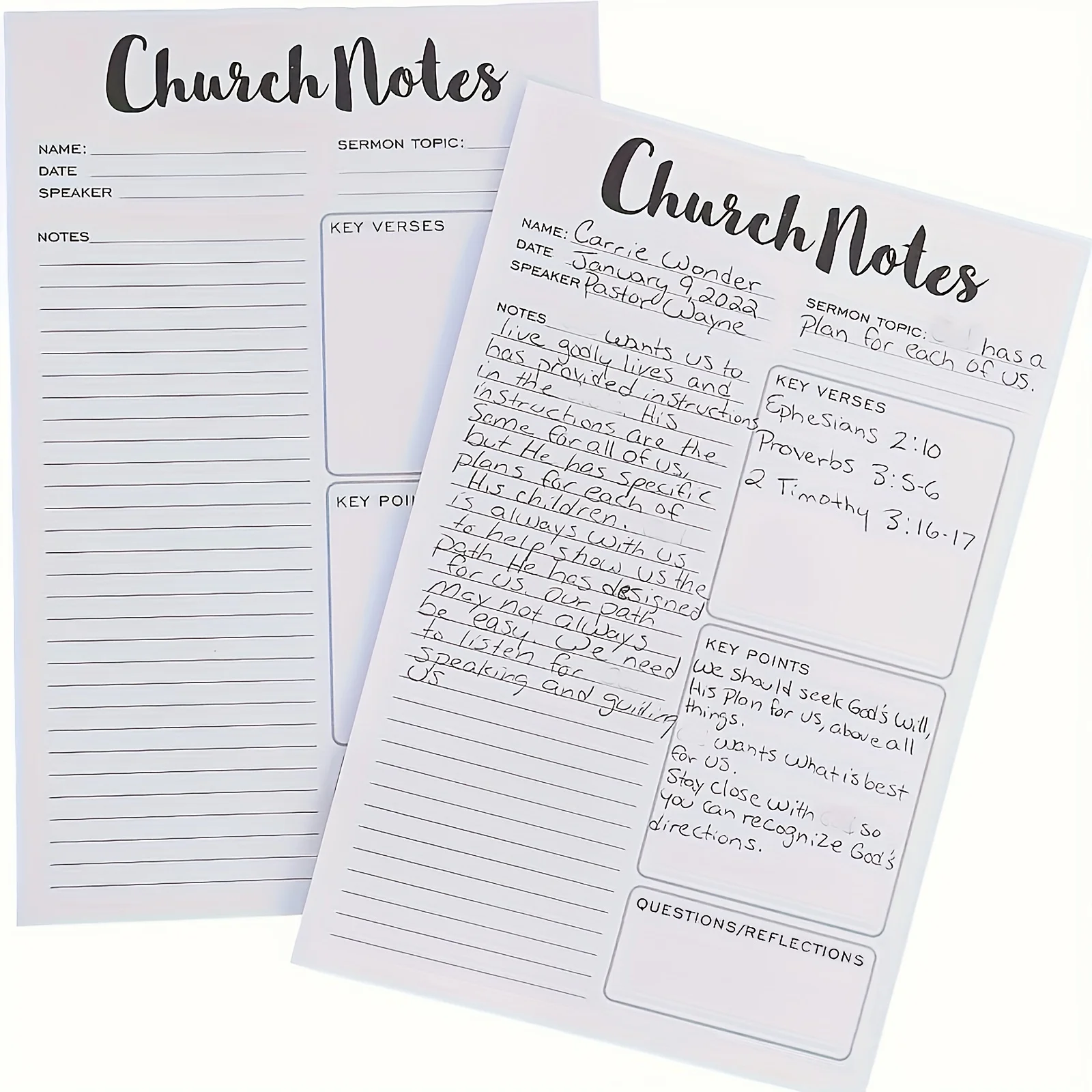 2/4 Stück Kirchen-Notizbücher, herausnehmbare Notizen für die Predigten, Tagebuch, christliche religiöse Haftnotizen, Kirchenbedarf, 50 Blatt