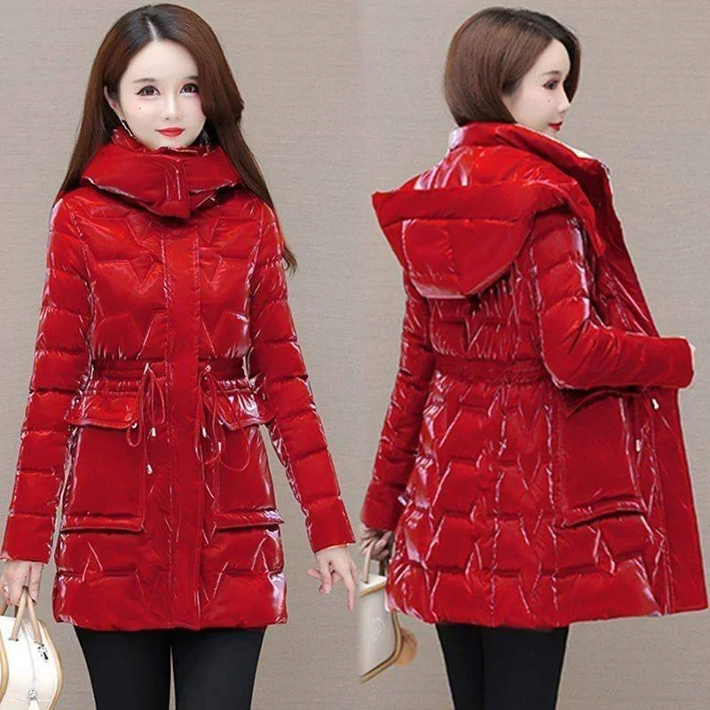 New 2024 Shiny Down Cotton Coat Women Korean Winter Thick Warm Long Hooded Parkas Female Casual Windproof Jackets Ladies Outerwe