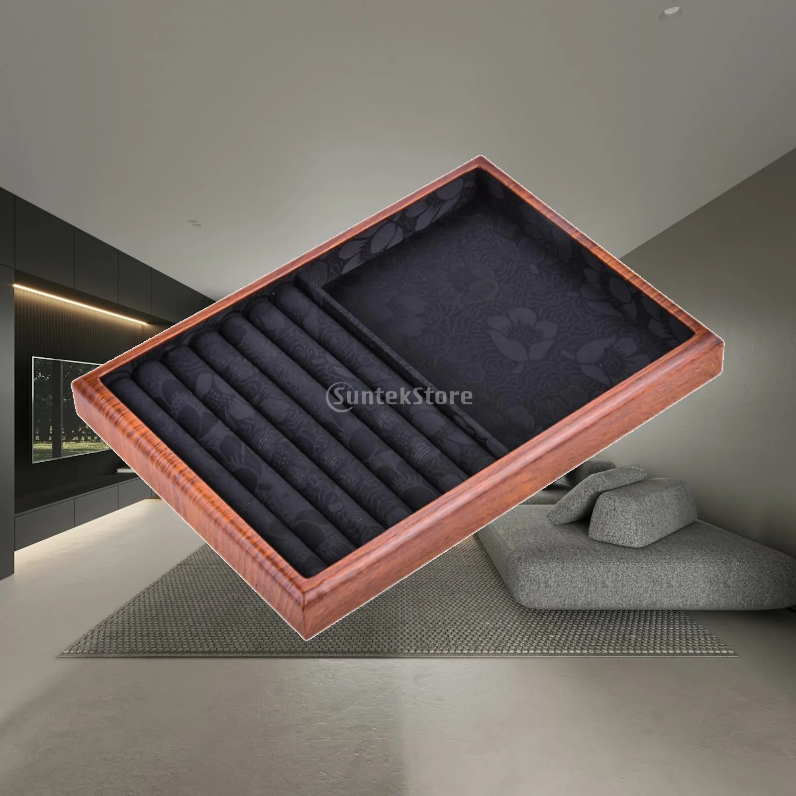 Jewelry Display Organizer Tray Stackable Wood Embroidered Cloth Storage Holder for Retail Shop Vendors Exhibitions Tables