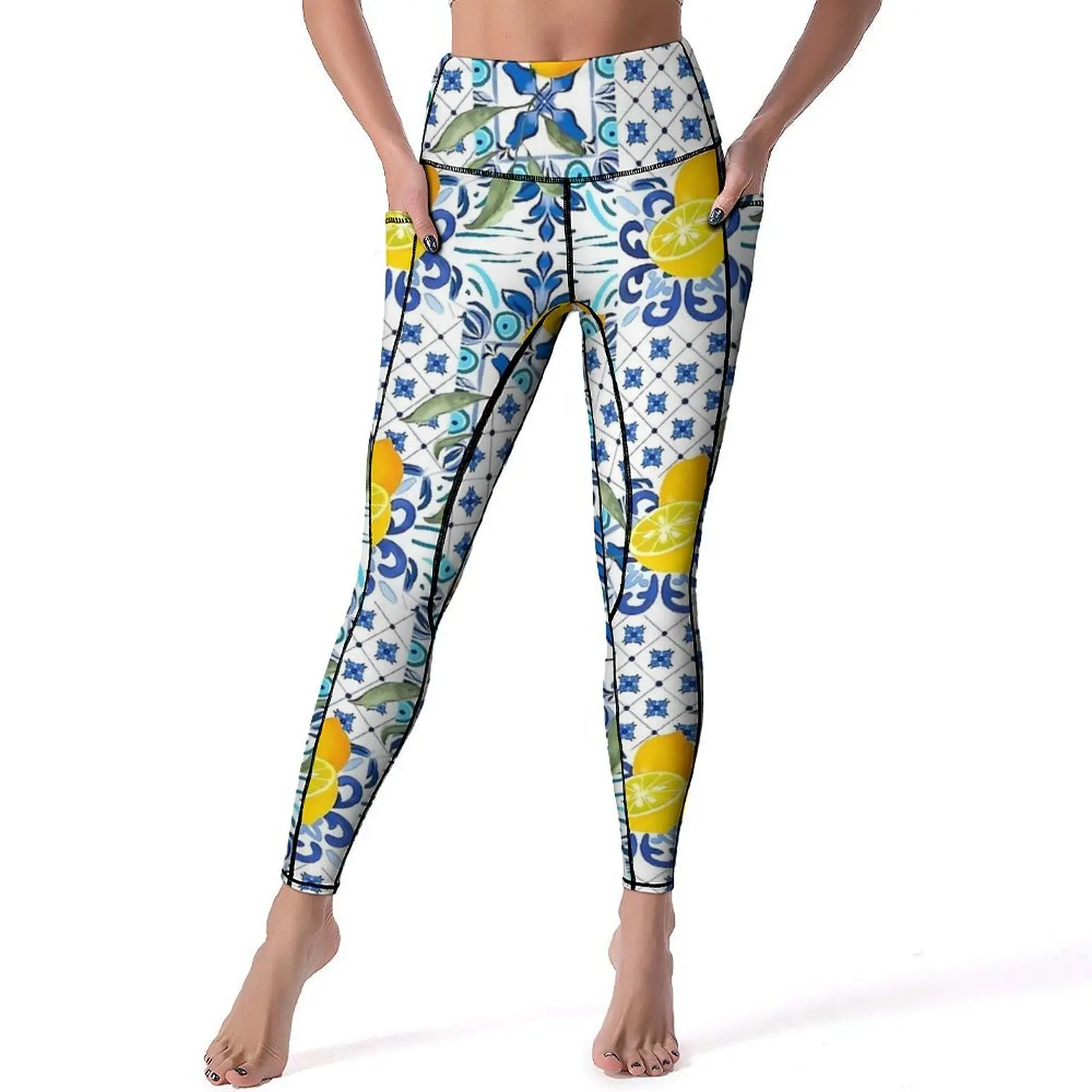 Mosaic Lemon Yoga Pants Sexy Vintage Sicilian Tiles Graphic Leggings High Waist Running Leggins Women Breathable Sports Tights