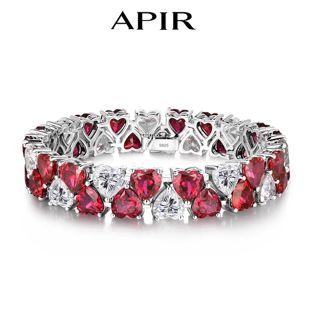 

APIR Heart-cut Red High-carbon Diamond Bracelet for Women Sparkling Bangle Party Wedding Anniversary Ladies' Gift Luxury Jewelry