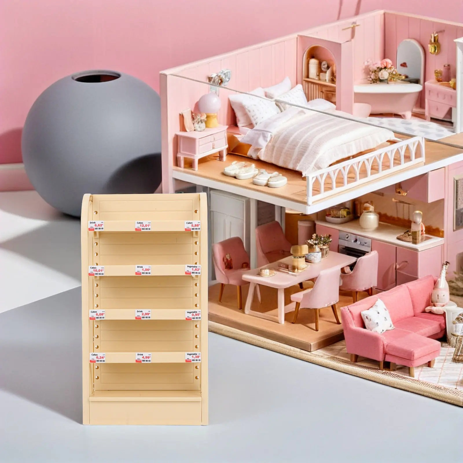 

Mini Supermarket Storage Rack with Multiple Layers Realistic Grocery Shelf for Dollhouse Accessories Organization Playtime Fun