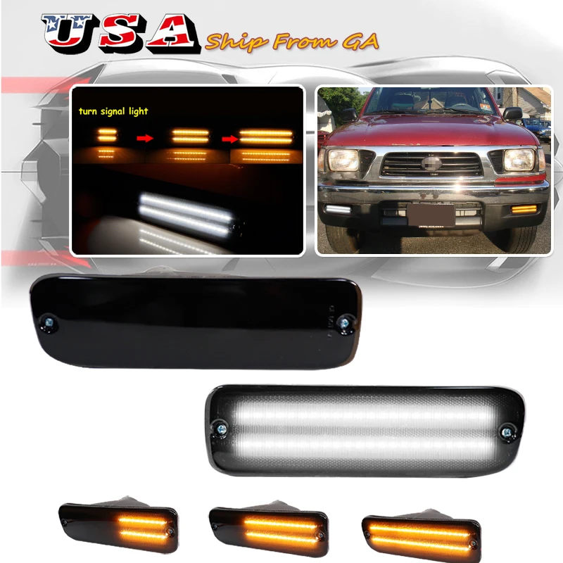 2PCS White LED Driving Light/Amber Sequential Blink LED Side Turn Signal Light For Toyota Tacoma 4WD For Toyota Tacoma DLX