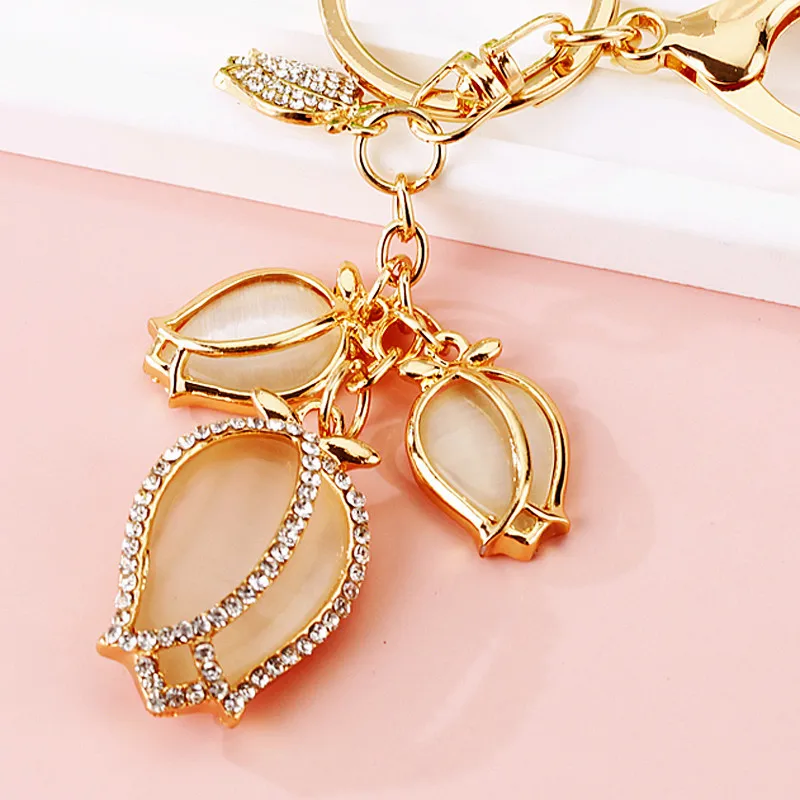 luxury keychains big brand Tulip Car Key Chain with Moonlight Stone car keychains  key ring  ladies motorcycle keychain