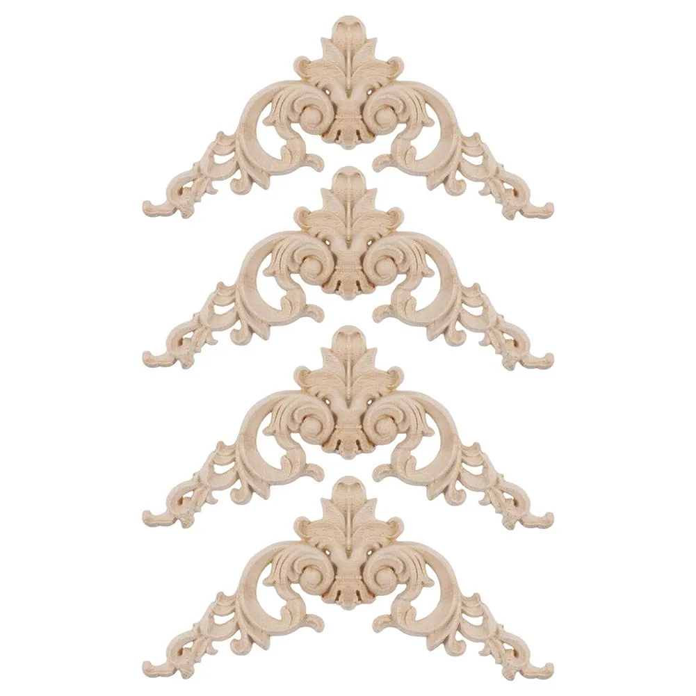 4Pcs/Set Wood Carved Corner Onlay Applique Unpainted Frame Cupboard Wood Carved Corner Applique Frames For Elegant Home Décor
