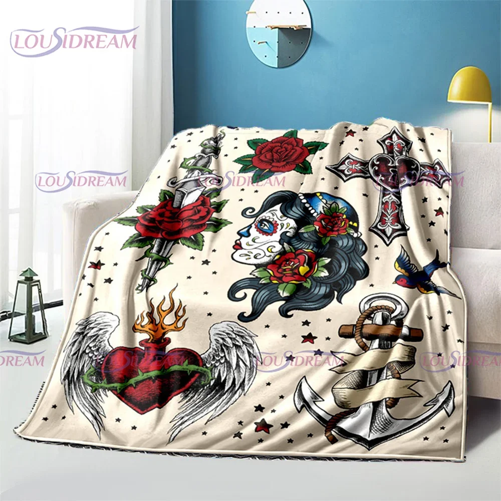 My Tattoo Blanket Throw Blanket All Seasons Home Sofa Decor Cover Nap Blanket Travel Warm Blanket Rose Tattoo Studio Gift