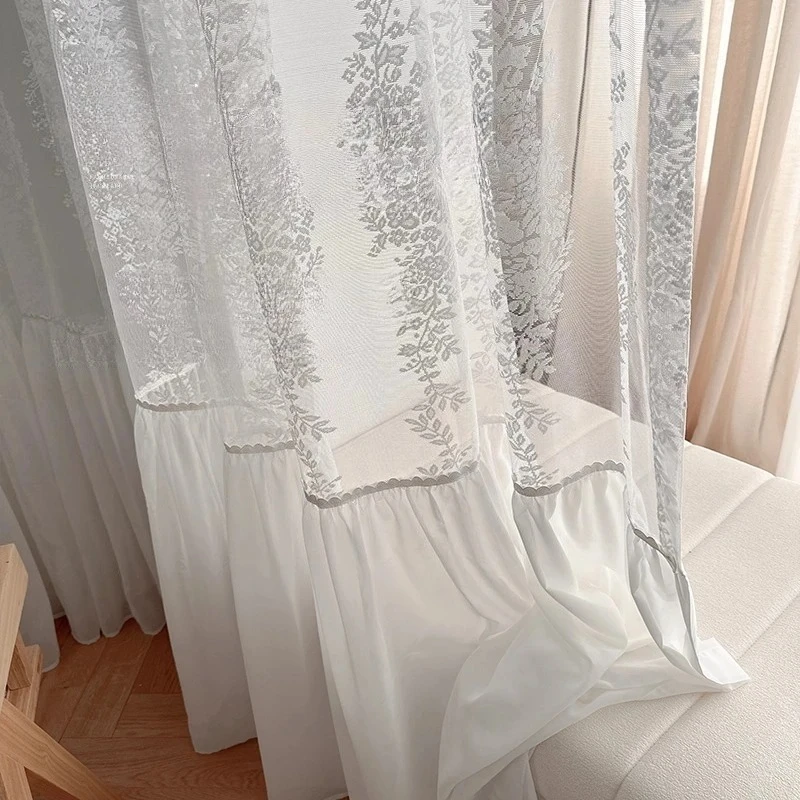 Luxury White Tulle Elegant Fashion French Blackout Lace Embroidery Sheer Curtains for Living Dining Room Bedroom