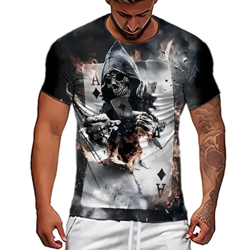 

Vintage T-Shirt For Men 3D Skull Motorcycle Rider Print Short Sleeve Tops Summer Casual T Shirt Oversized Tee Shirt Men Clothing