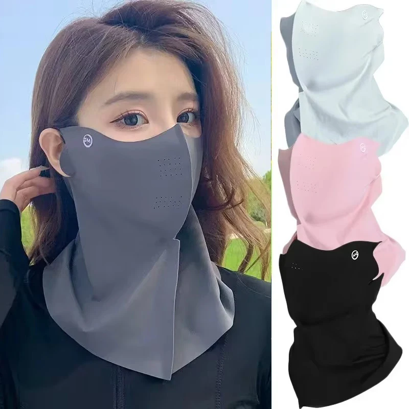 

Summer Sun Protection Mask Women Man Full Face Ice Silk Sunscreen Masks Breathable Outdoor Anti-UV Neck Scarf Face Cover UPF50+