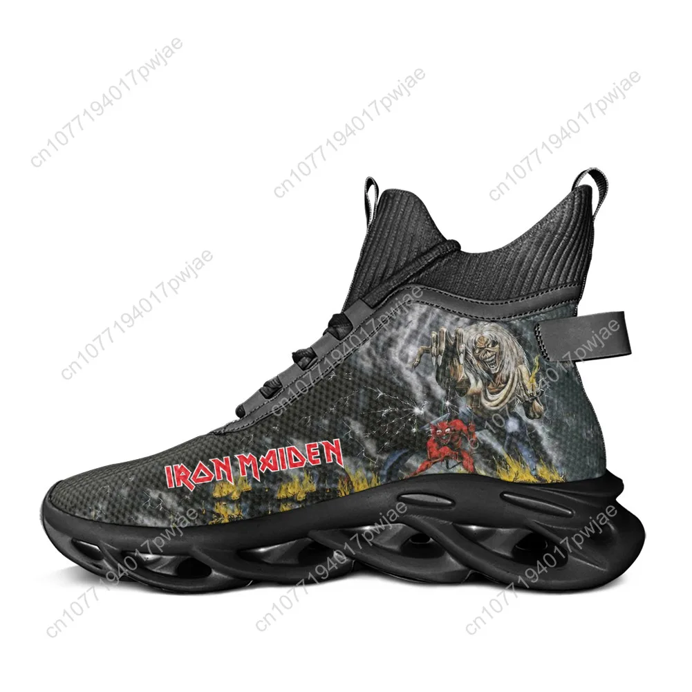 I-iron m-maidens rock band alta superior apartamentos tênis das mulheres dos homens esportes sapatos personalizados tênis de corrida casuais