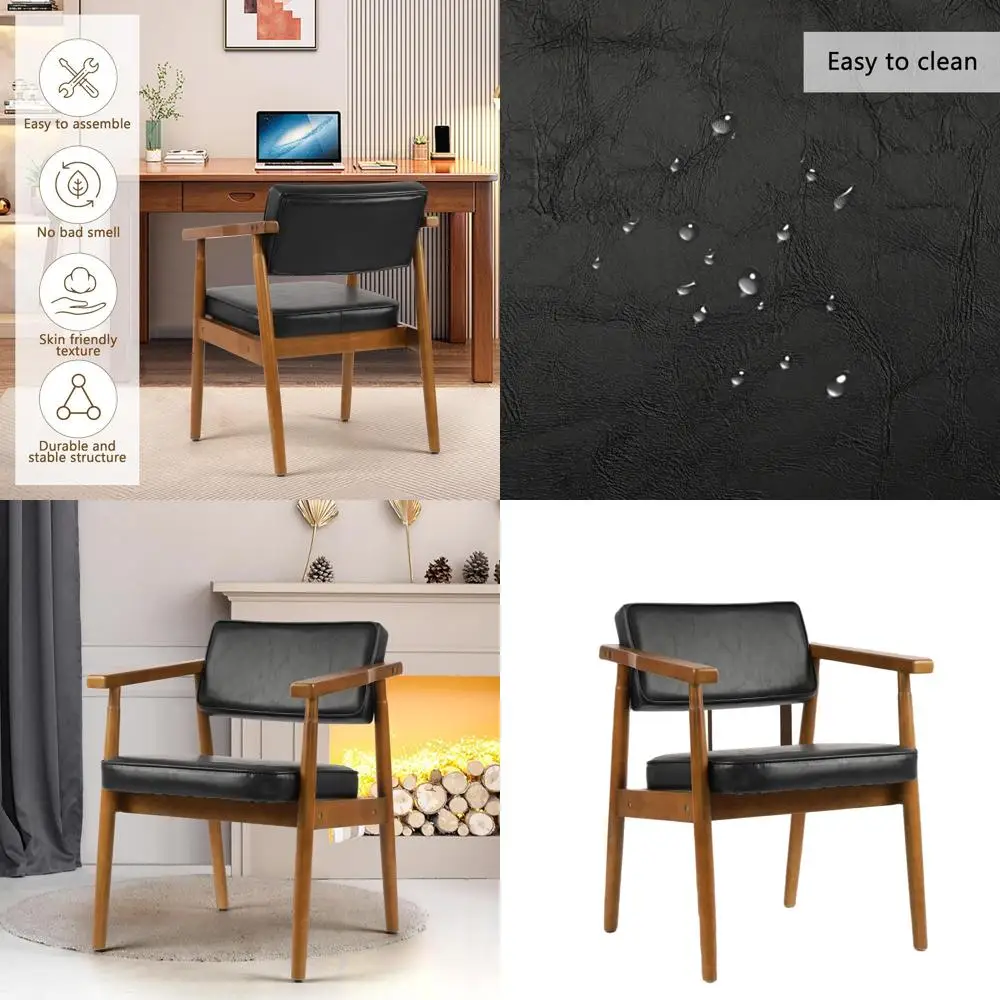 

Деревянные стулья с подлокотниками в стиле середины века, обивка из черной ткани и искусственной кожи, удобная спинка, современные обеденные стулья для дома