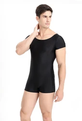 Men Leotard Ballet Dance Costumes Short Sleeve Fitness Male Unitards Jumpsuit One-piece Swimsuit Bodycon Gymnastics Biketard