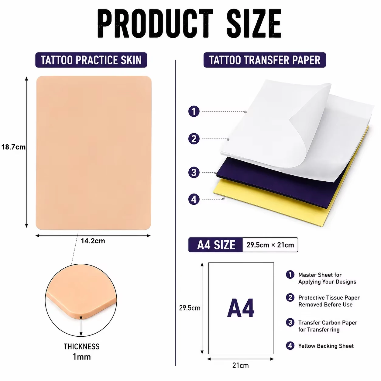 Tattoo Practice Skins with Tattoo Transfer Paper Fake Skin Stencil Paper Gloves Kit for Tattoo Beginners Artists Accessories Set