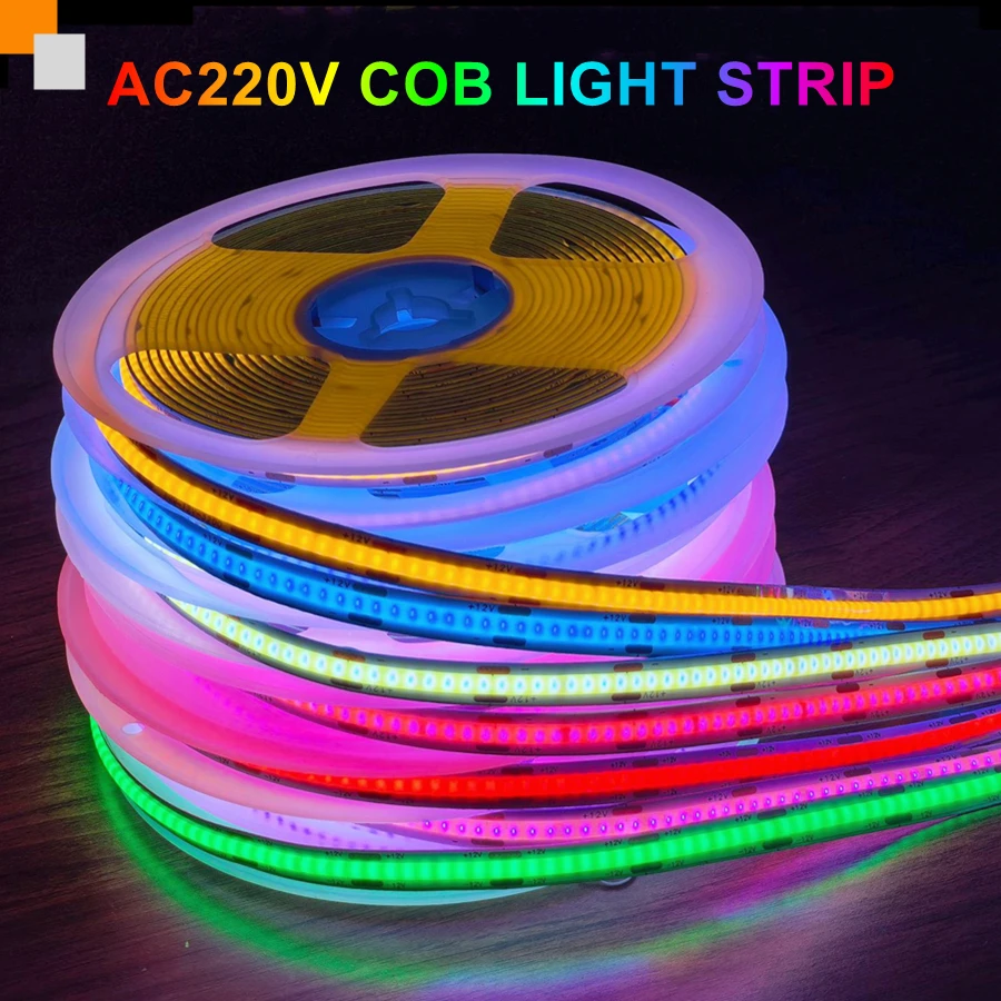 10~0.5M/Roll 220V COB LED Strip Flexible Tape Light Smart IC No Need Driver High Bright 240LEDs/m Linear Lighting Warm Ice Blue