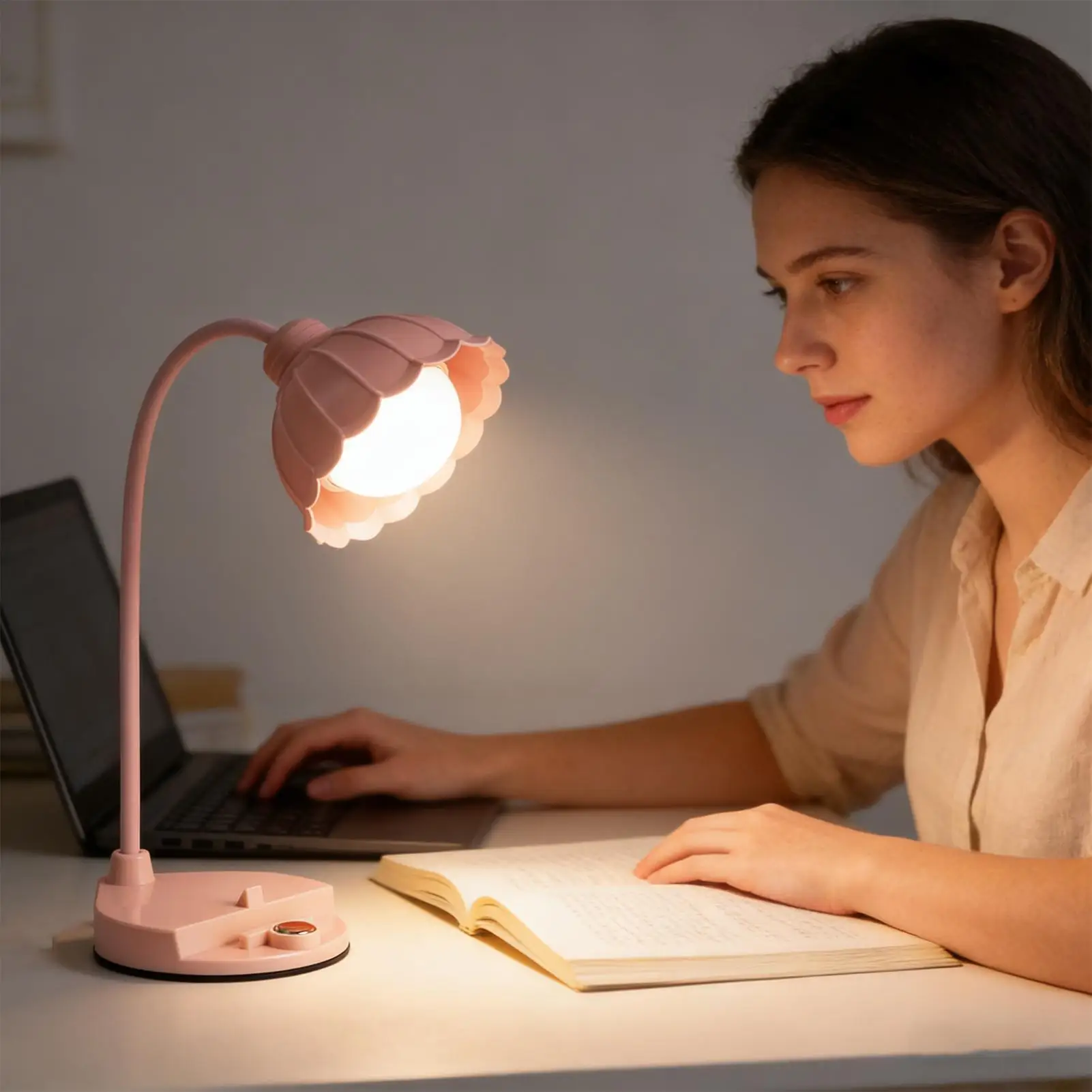 Table Lamp Cute Non-Glare Dimmable Rechargeable Indoor Table Lamp Flower Theme For Living Room Dorm Apartment Studying Reading
