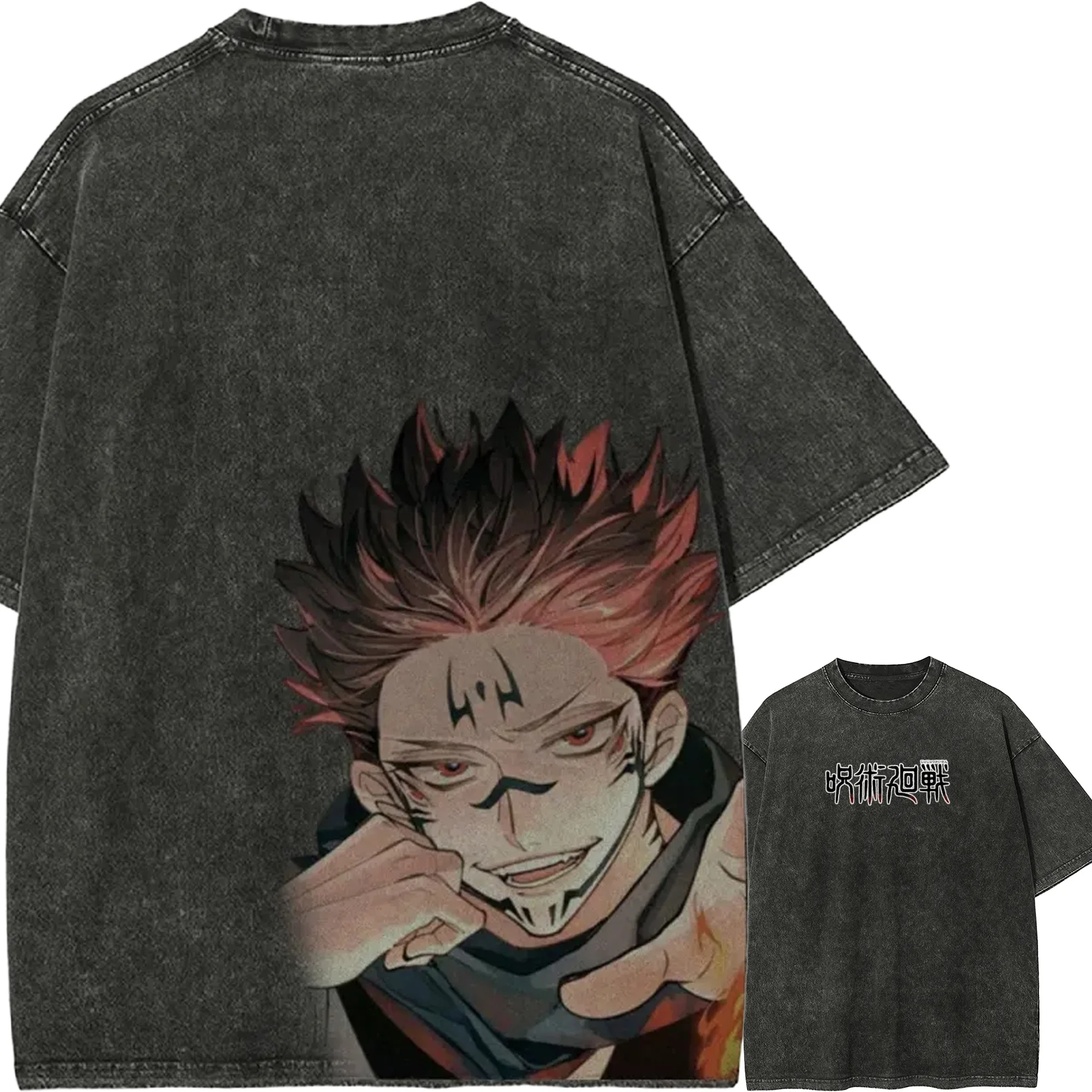 

Футболка Ryomen Sukuna Smirk Jujutsu Kaisen, винтажная, с эффектом потертости, оверсайз, в стиле ретро, аниме, Harajuku, уличная одежда, с графическим принтом, мужская, манга-топы