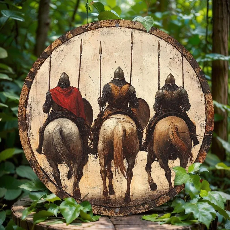 

Knight-Themed Round Aluminum Wall Art, Perfect for Home, Office, Bar & Kitchen Decor, Ideal Christmas & Holiday Gift