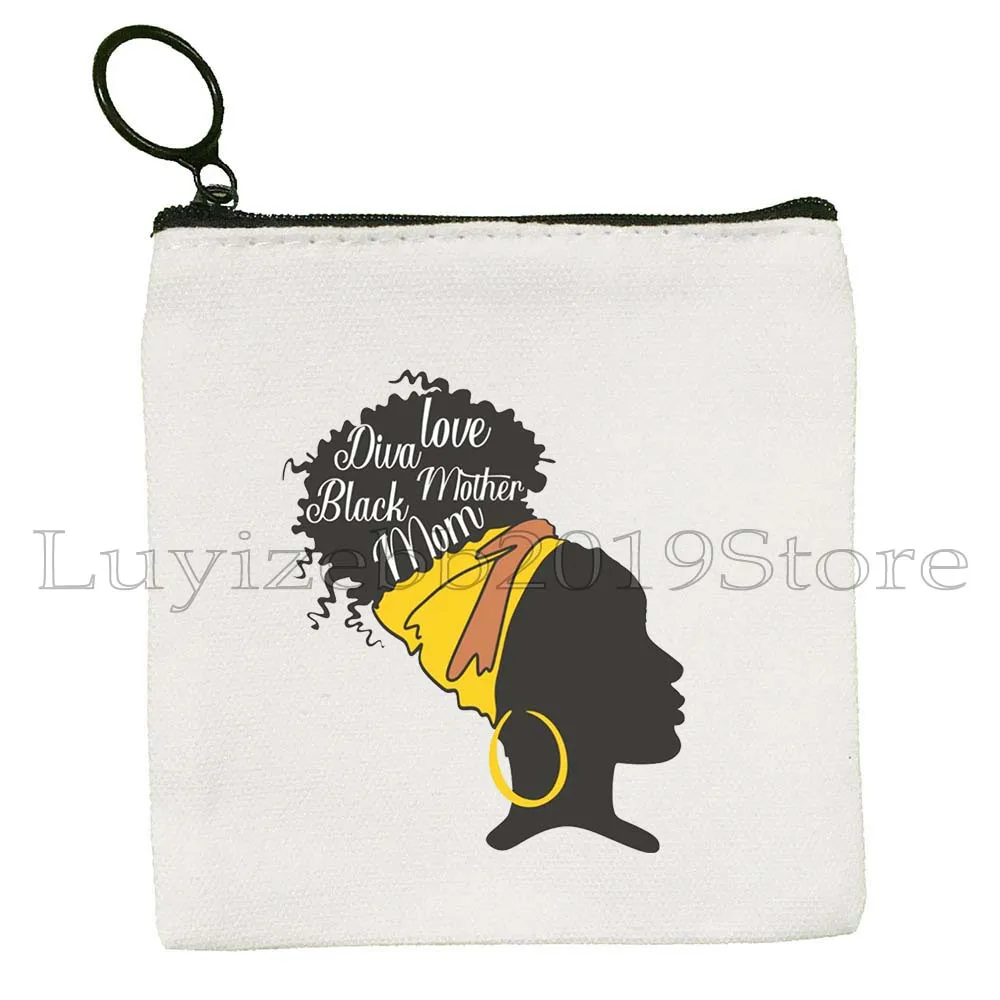 Melanin Poppin Afro Queen Black History Gifts African American Pride Canvas Coin Purse Key Case Small Bag Wallet Zipper Pouch
