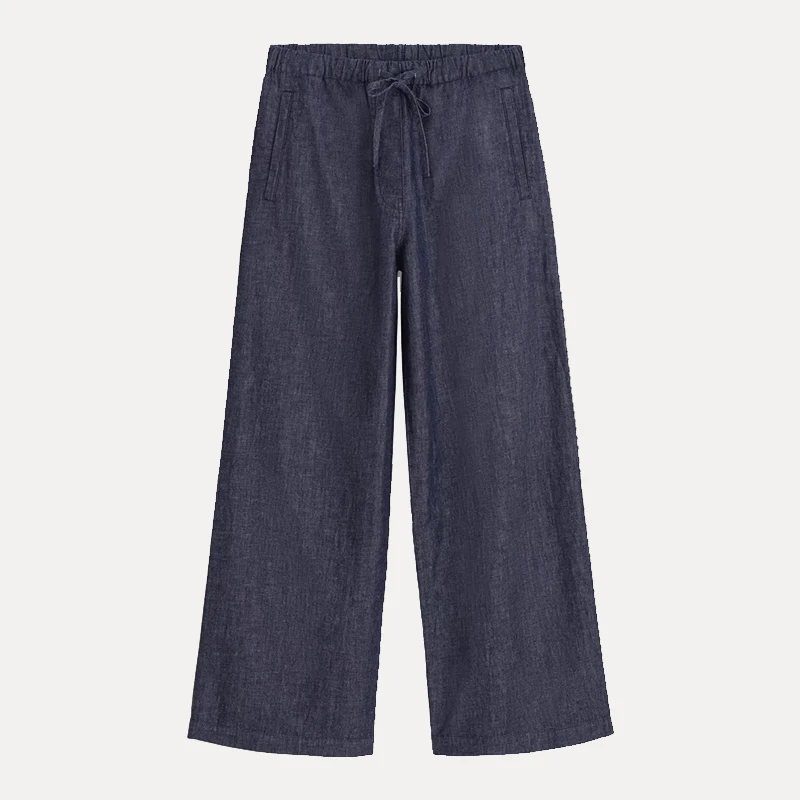 Letnie spodnie damskie z szerokimi nogawkami, z wysokim stanem, prostymi nogawkami, na sznurku w pasie, codzienne, wygodne, dżinsowe spodnie, lato 2025.