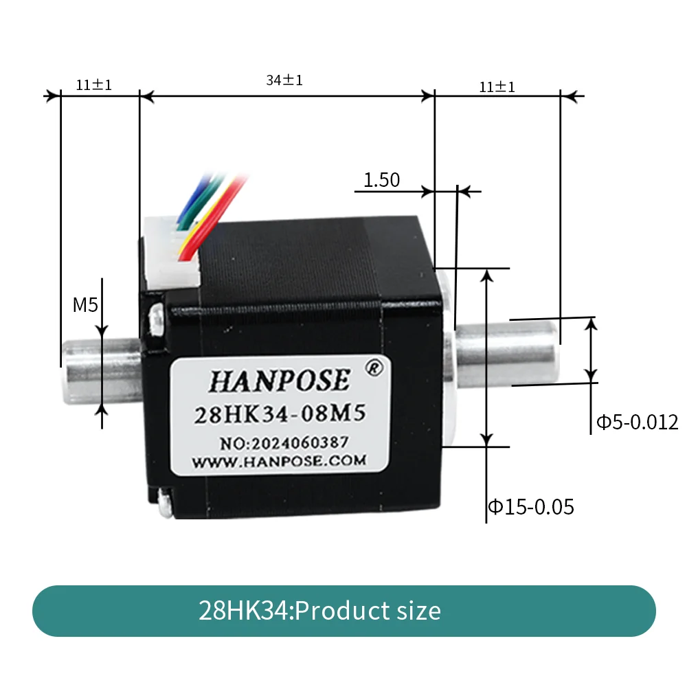 28HK34 hollow dual axis stepper motor NEMA11 3.6v 0.8A two-phase hybrid small motor with high torque