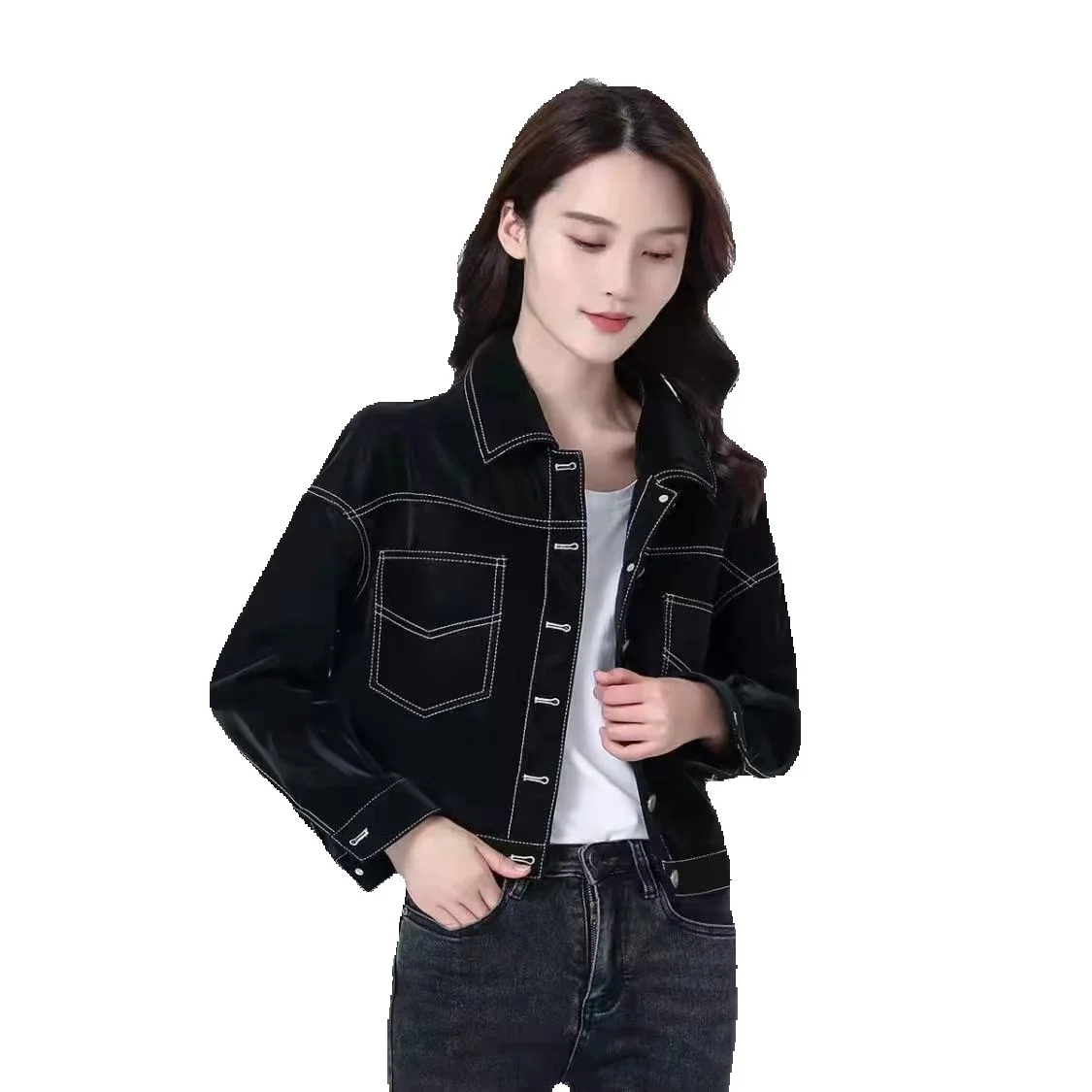 

New Short Sheepskin Velvet Leather Korean Casual Jacket, Genuine Leather Jacket, Women's Jacket