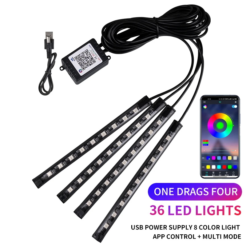 Neon LED Auto-interieur Ambient Voet Strip Light Kit Accessoires RGB Backlight Afstandsbediening App Muziekbediening Auto Decoratieve Lamp