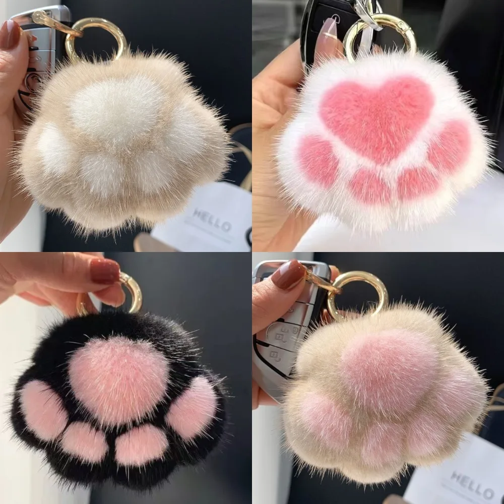 Kawaii Cute Doll Cat Paw Keychain Fluffy Soft Plush Toy Plush Car Key Ring Stuffed Animal Paw Faux Fur Keychain Valentine's Day