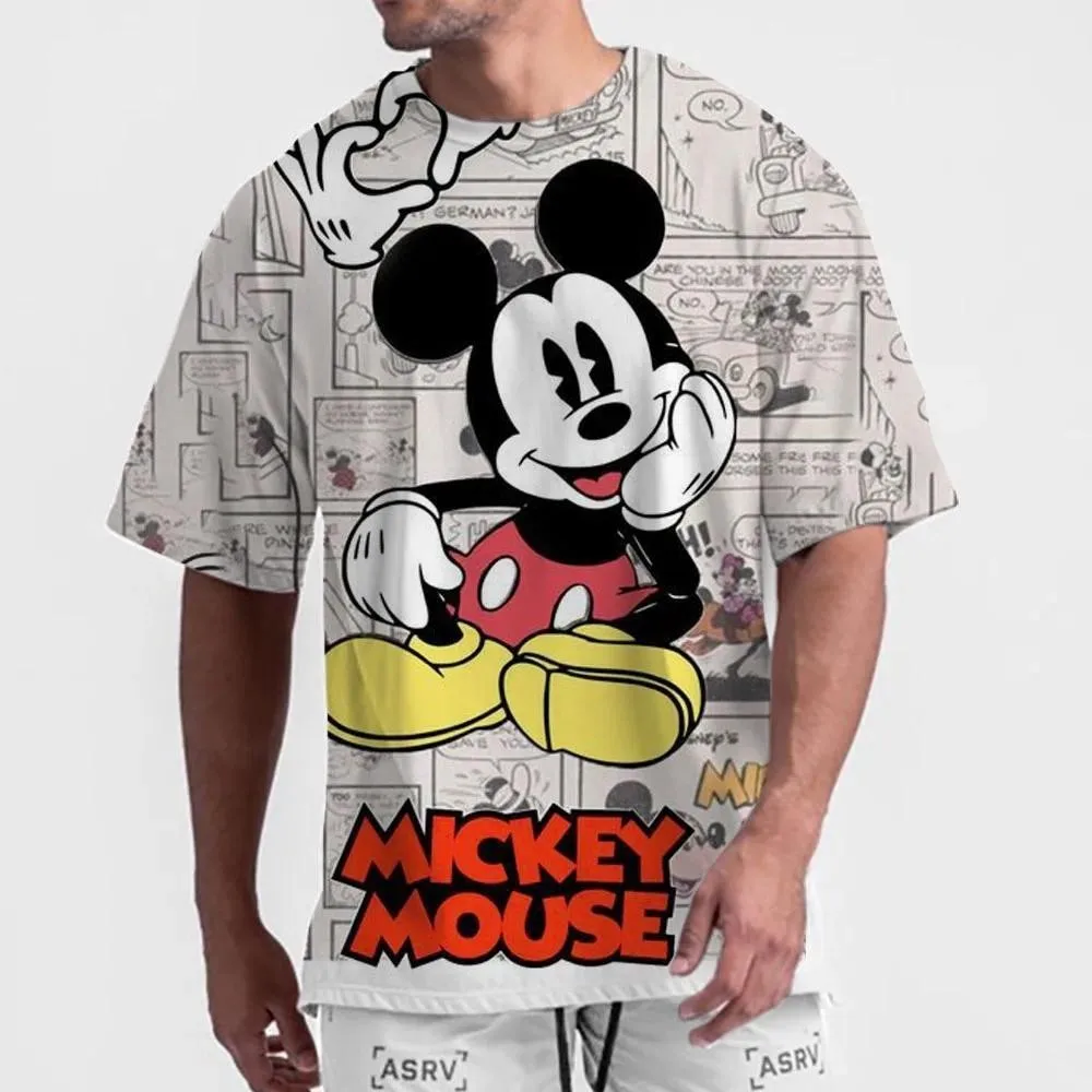 

2025 Disney Mickey Mouse T-shirt with headphones and lyrics short film fashion animation 3D print short-sleeved top
