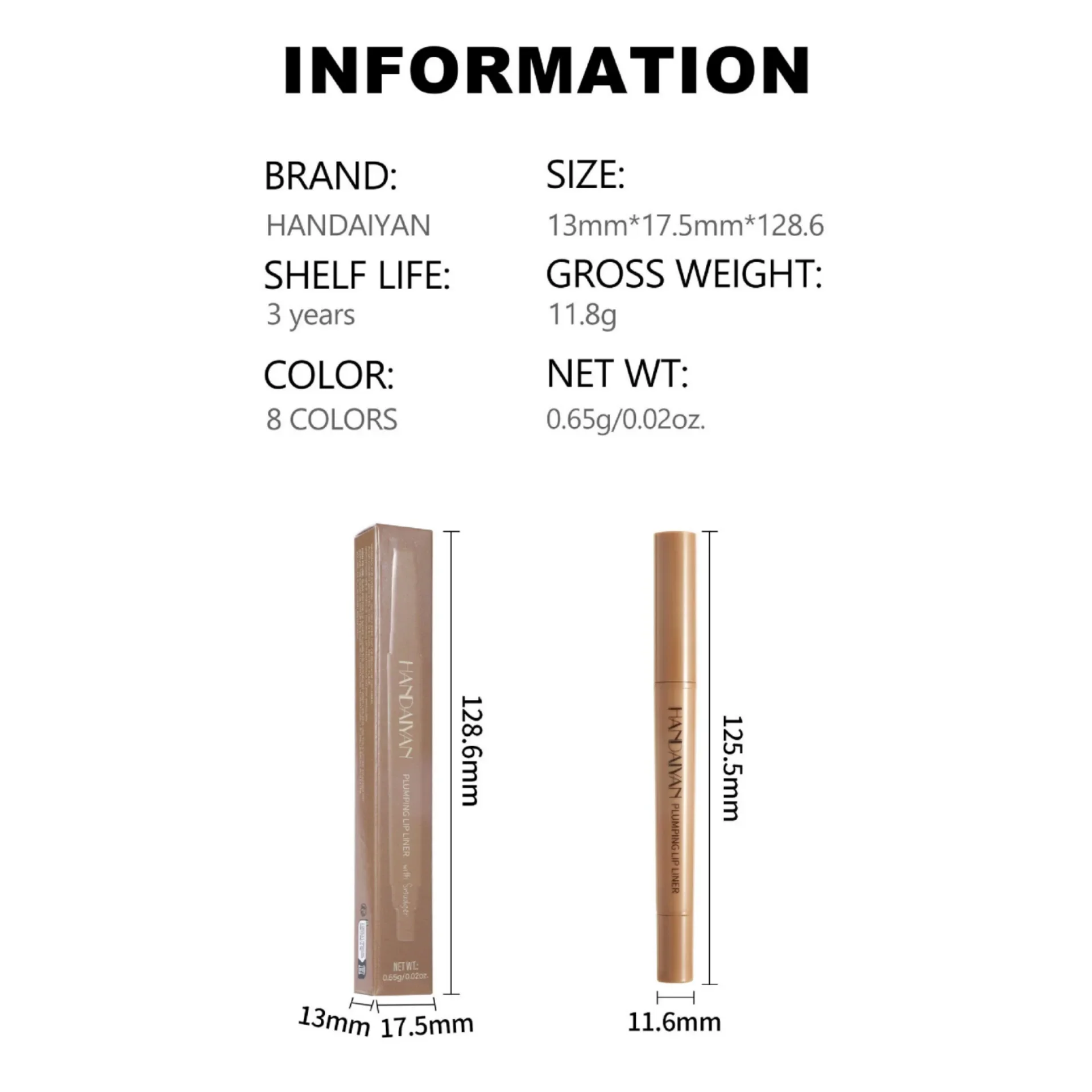 HANDAIYAN Double-HEAD Waterproof Lip Liner ปากกาแฟสีน้ําตาล Outlines Lip Shape Full Lip Contour พร้อมแปรงซิลิโคน